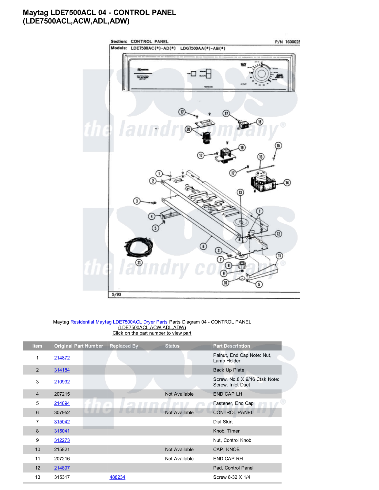 Maytag LDE7500ACL Parts Diagram