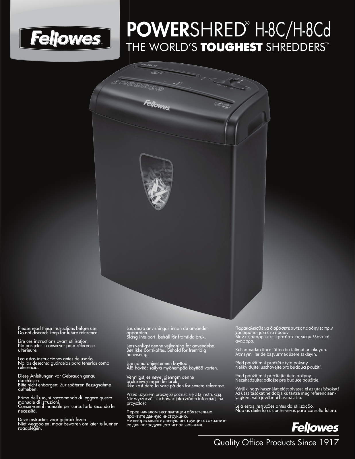 Fellowes POWERSHRED H-8C, POWERSHRED H-8Cd User guide