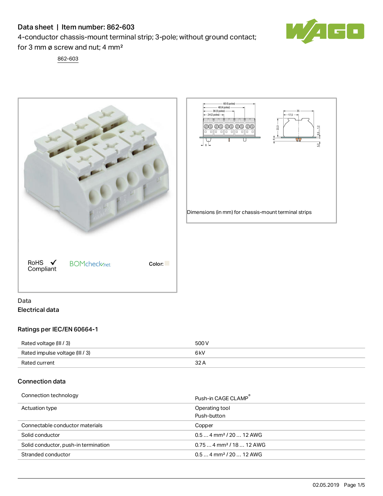 Wago 862-603 Data Sheet