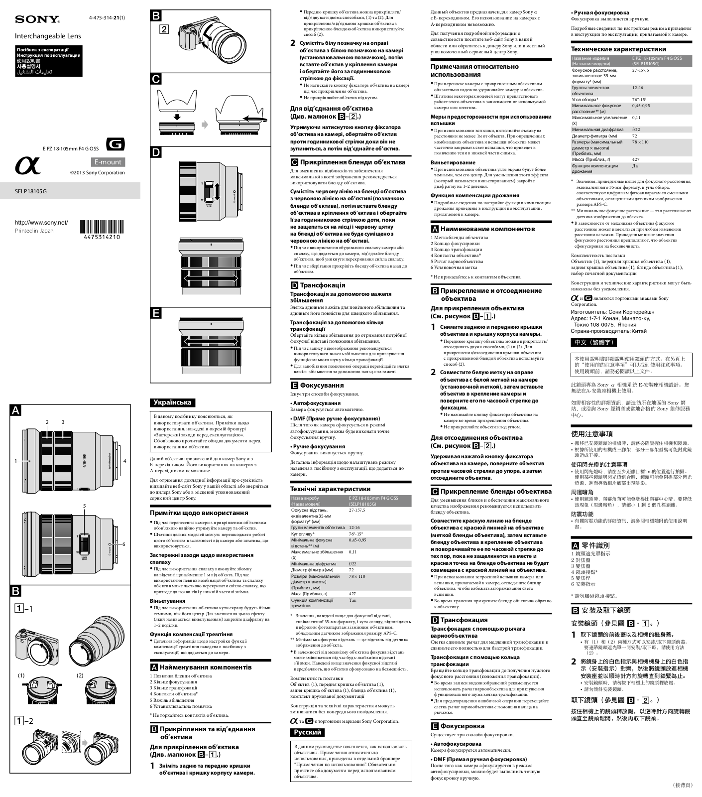 Sony SELP18105G User Manual