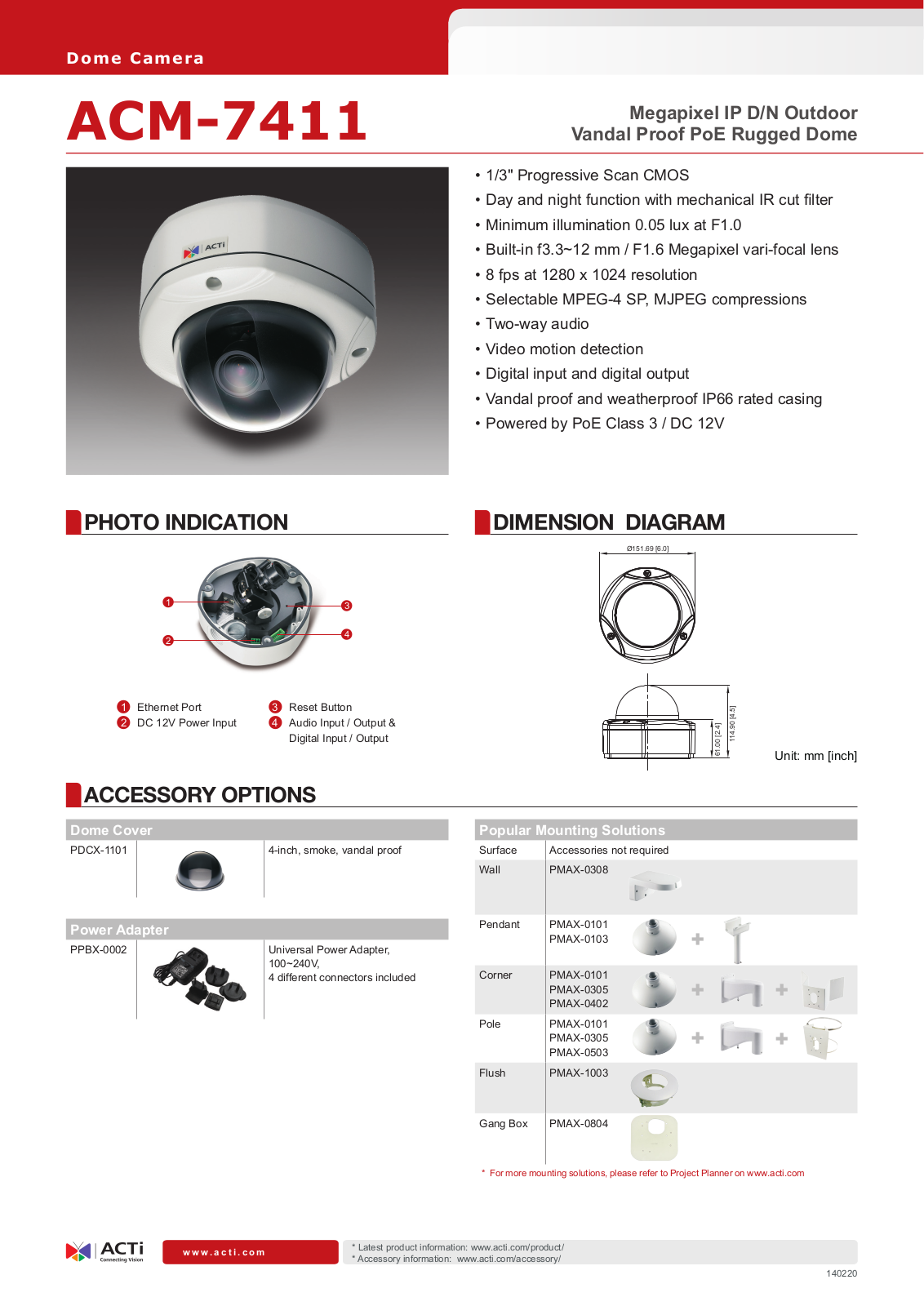 ACTi ACM-7411 Specsheet