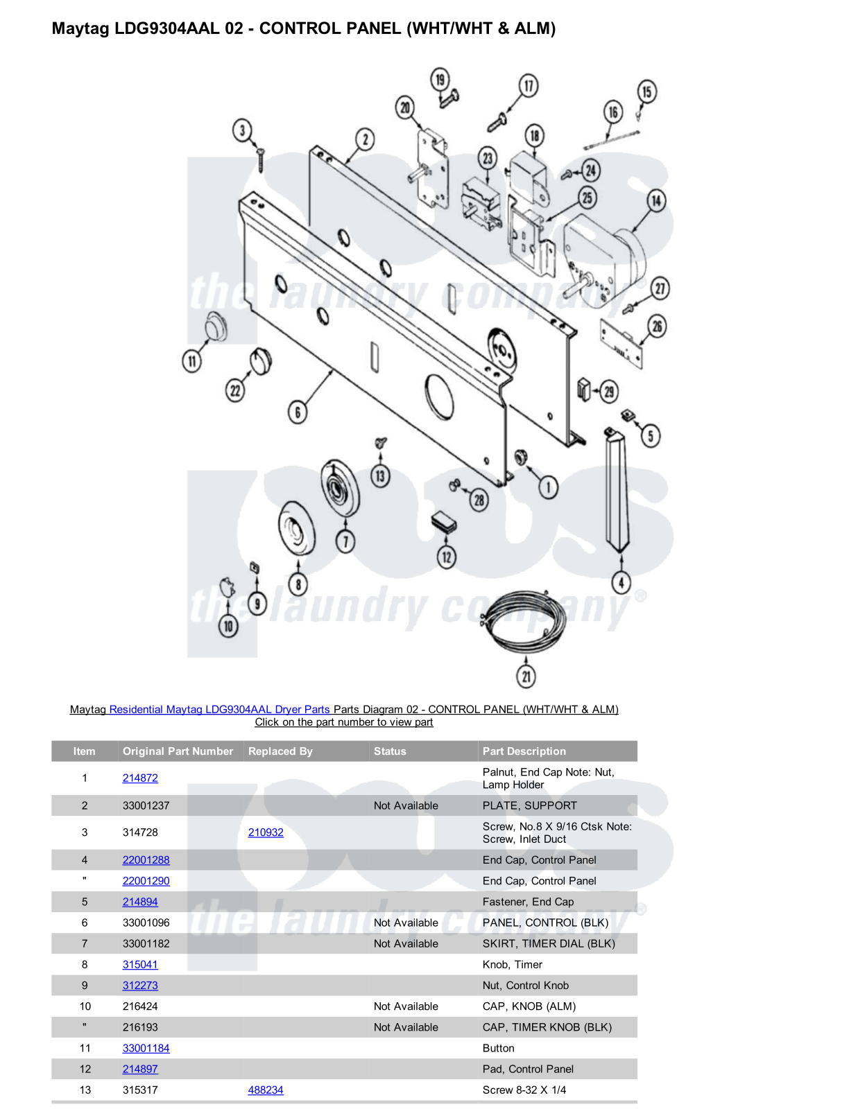 Maytag LDG9304AAL Parts Diagram