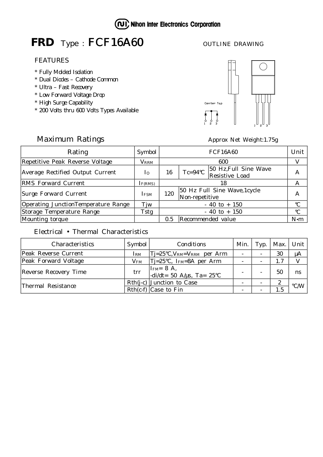Datasheet FCF16A60 Datasheet (NIHON) - ManualMachine.com