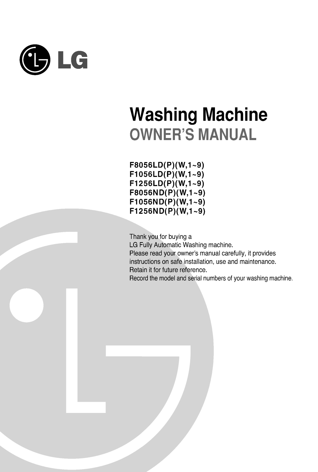 LG F1256NDP, F1056LDP5, F1256NDP5 Owner’s Manual