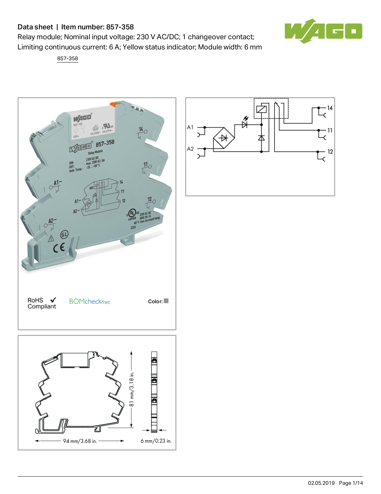 Wago 857-358 Data Sheet