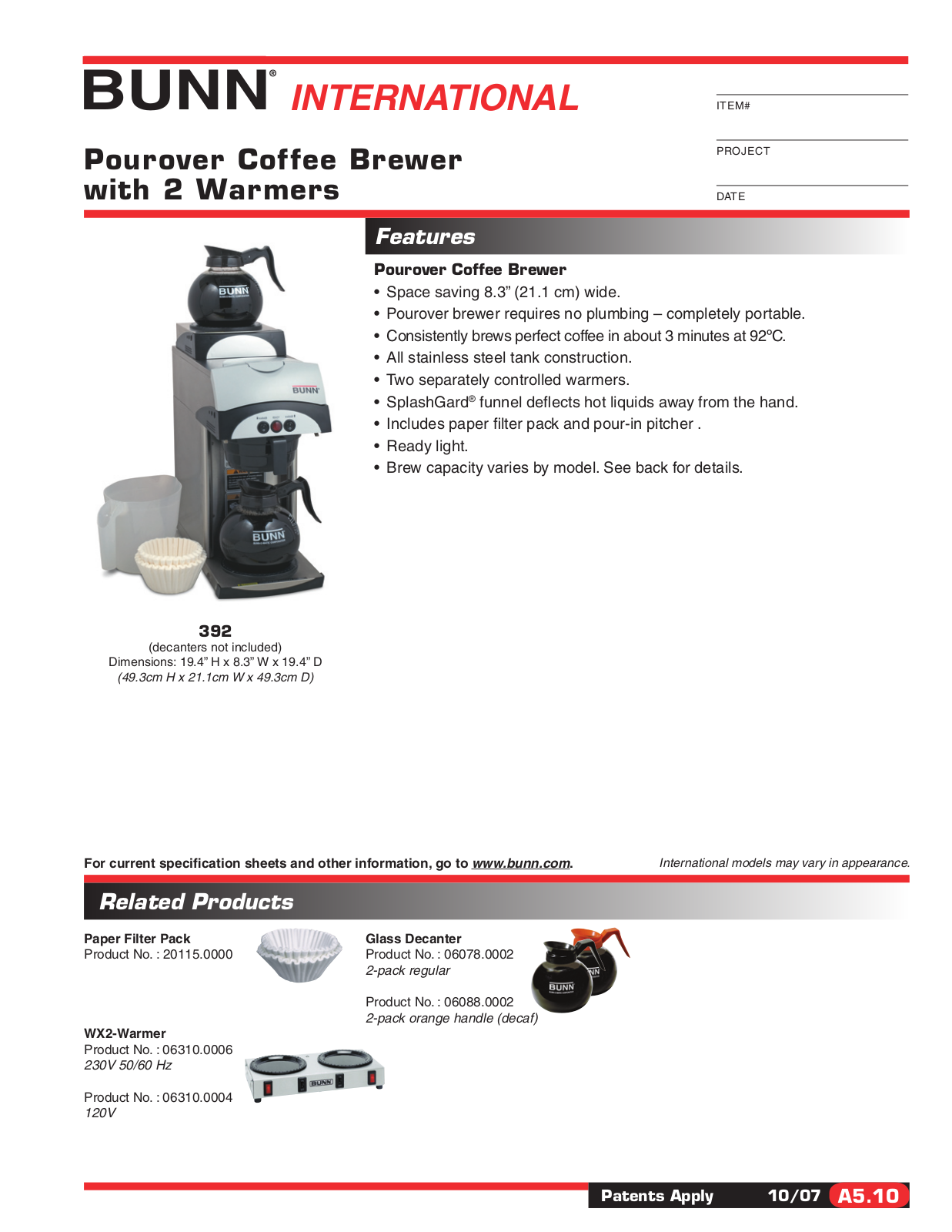 Bunn Pourover 392 User Manual