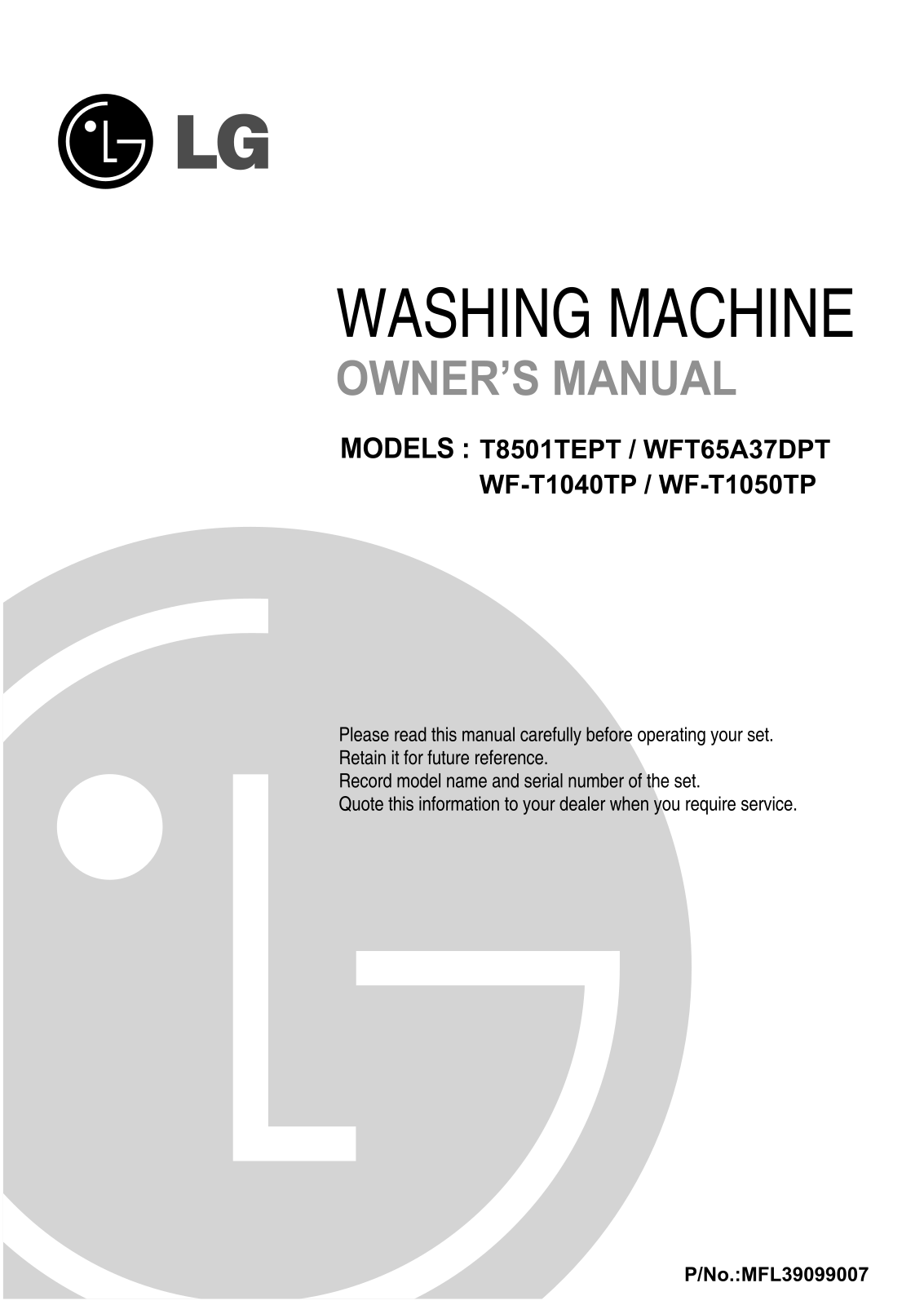 LG WF-T1050TP Owner's Manual