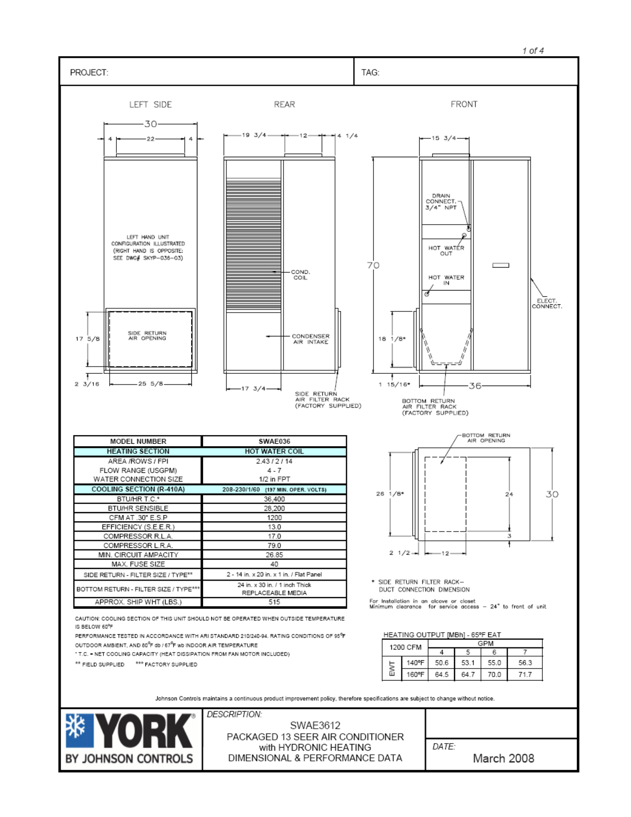 York SWAE3612 User Manual