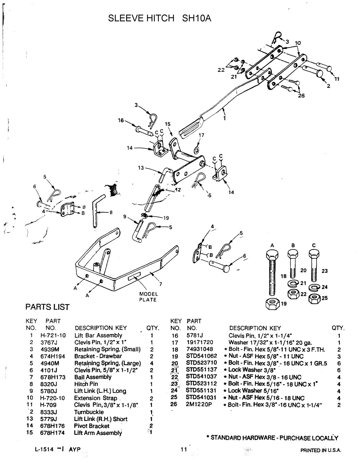 AYP SH10A Parts List