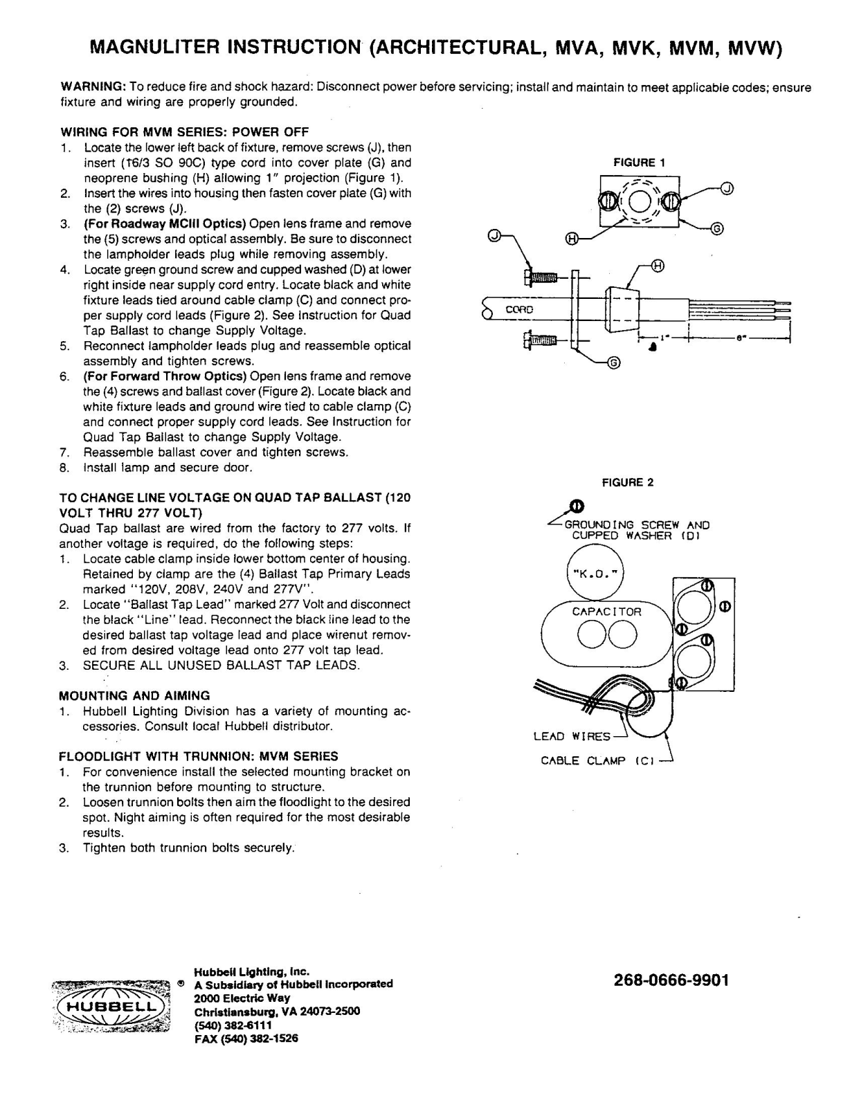 Hubbell lighting MVW, MAGNULITER, MVA, MVK, MVM User Manual