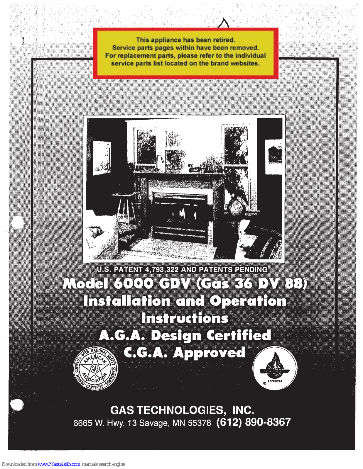 GTI 6000 GDV Gas 36 DV 88 Installation And Operation Instructions Manual