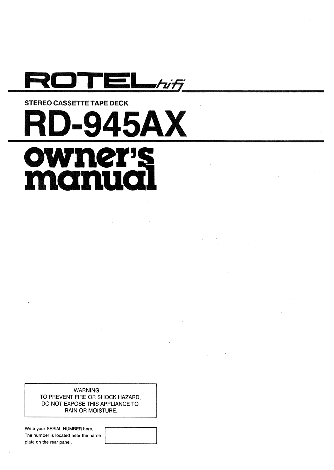 Rotel RD-945AX User Manual