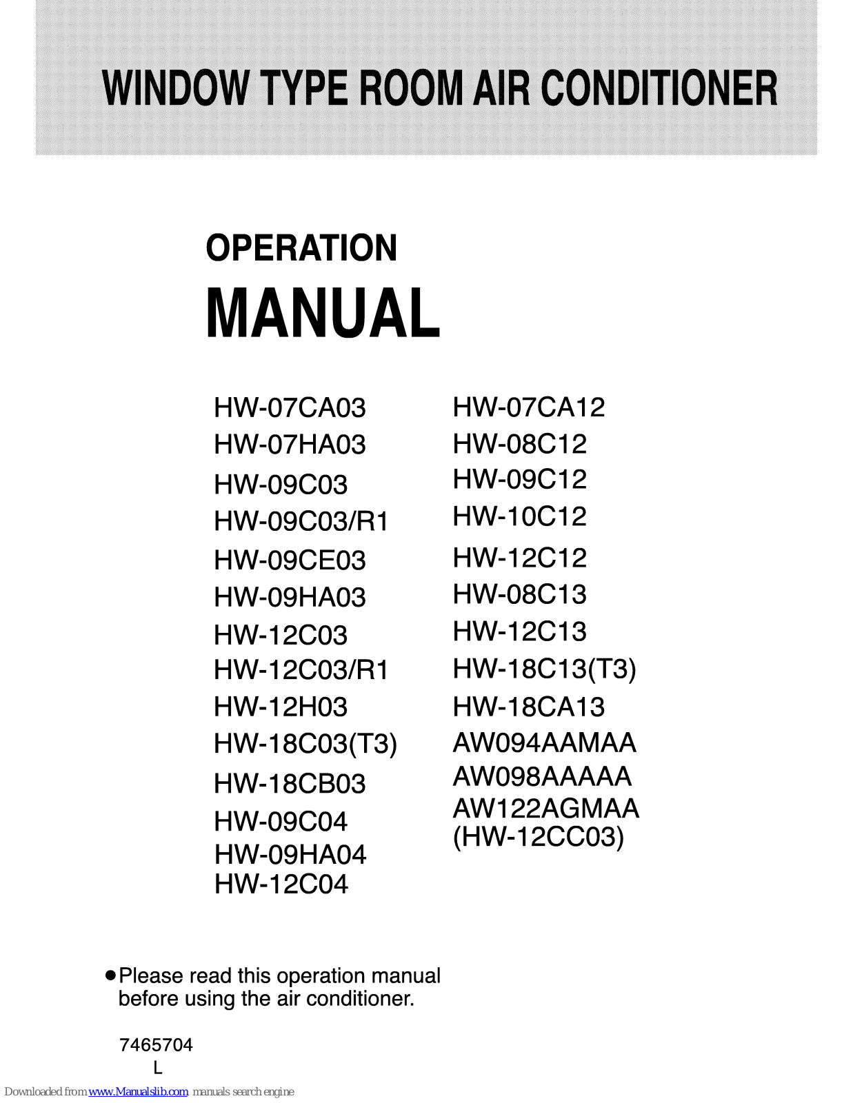 Haier HW-07CA12, HW-12C03/R1, HW-07HA03, HW-08C12, HW-09C03 Operation Manual