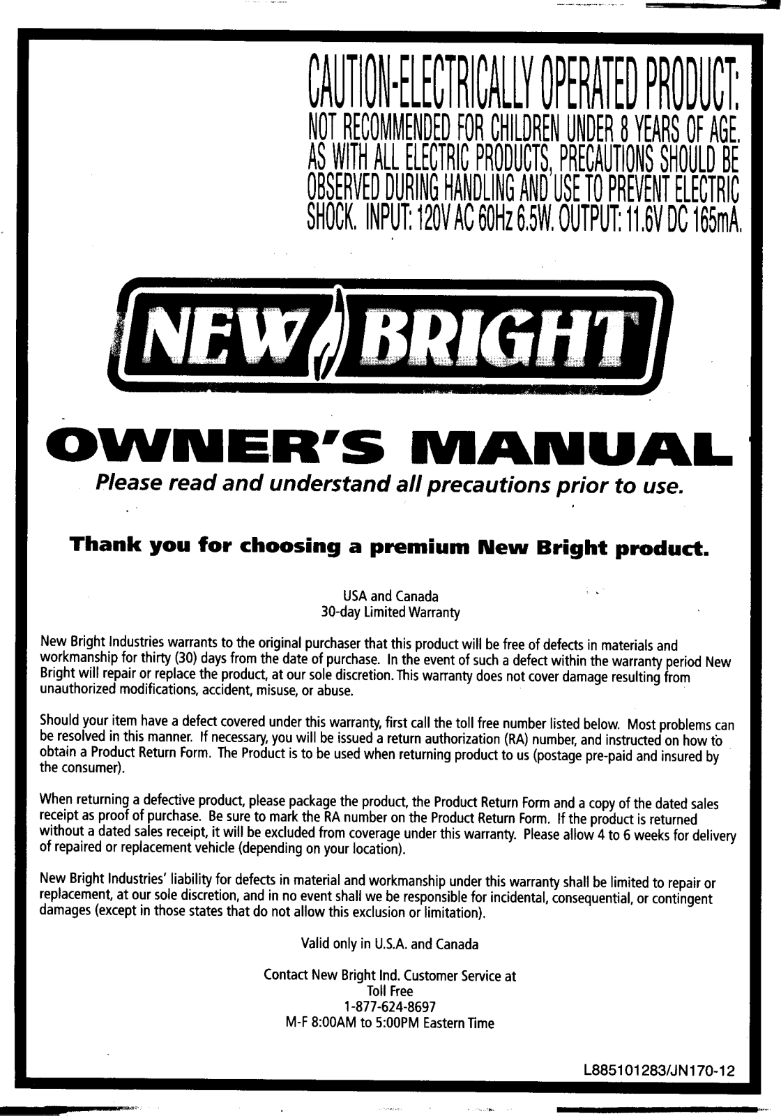 New Bright Co 1038H 1, 1038H 2 User Manual