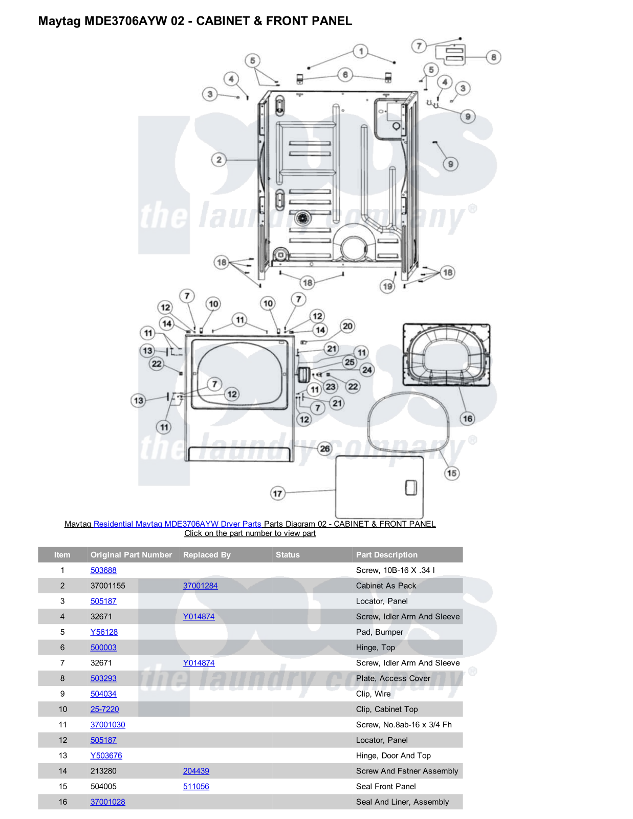 Maytag MDE3706AYW Parts Diagram