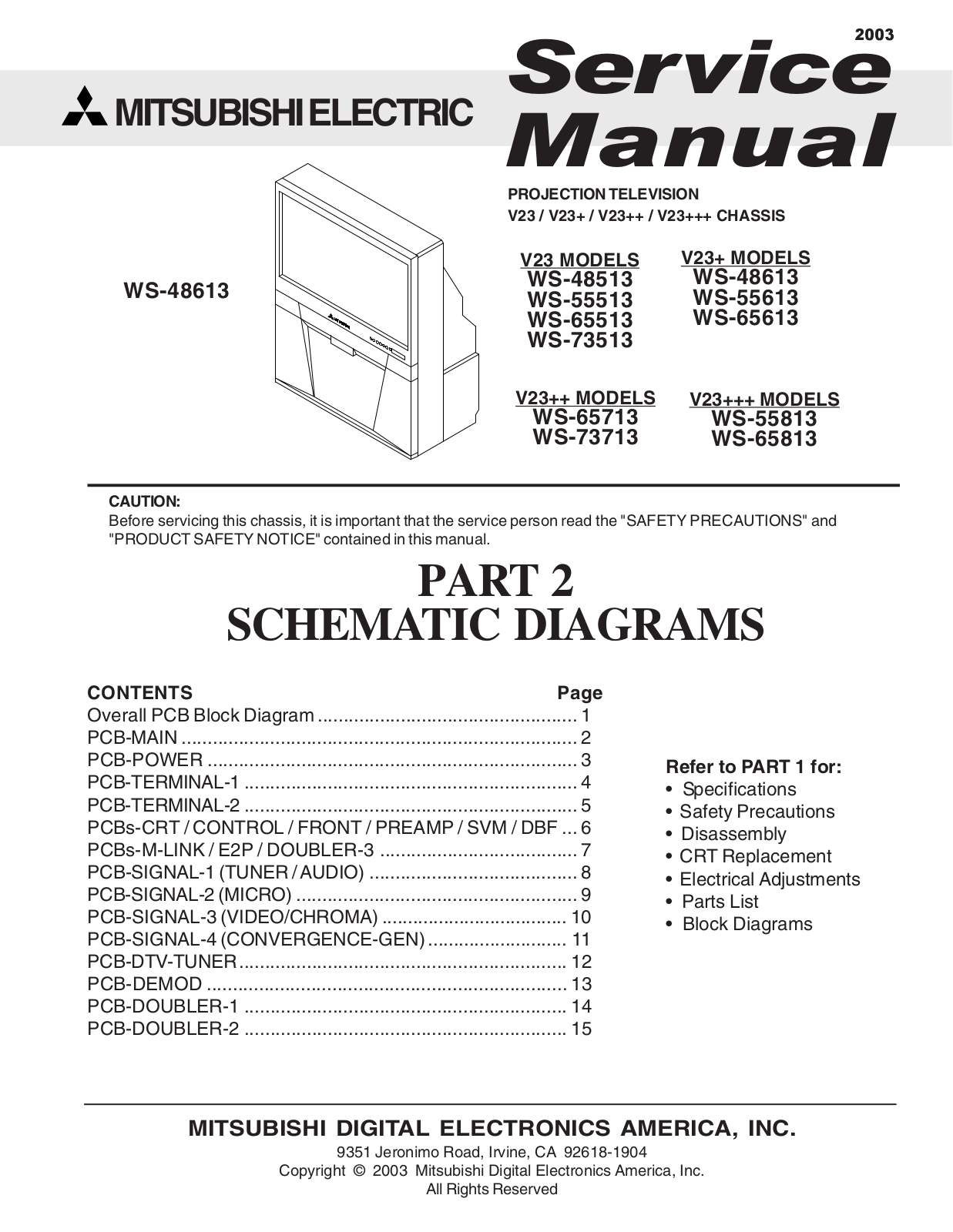 Mitsubishi WS-65813, WS-73713, WS-55813, WS-65713, WS-73513 Service manual