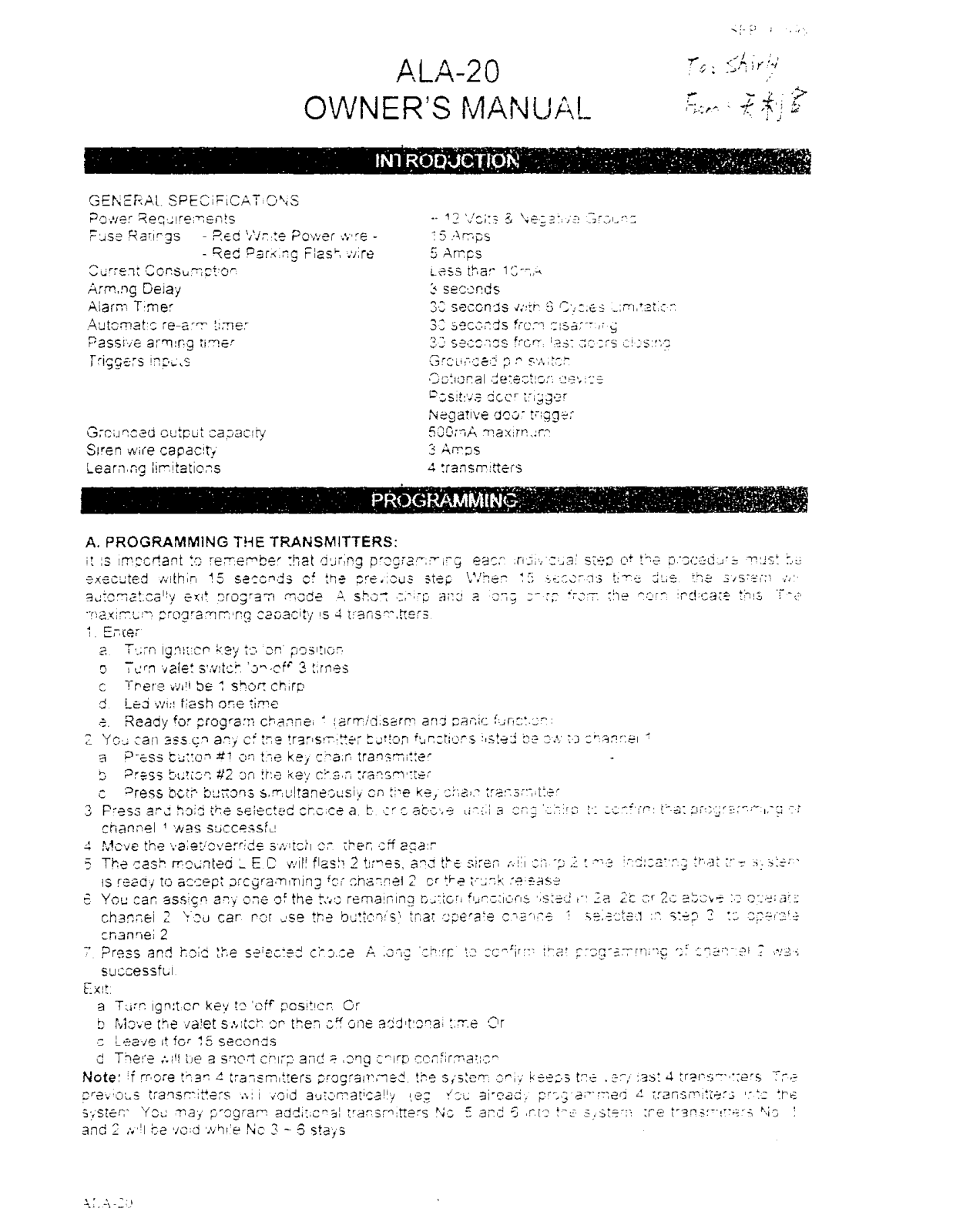 Audiovox AL20R Users Manual