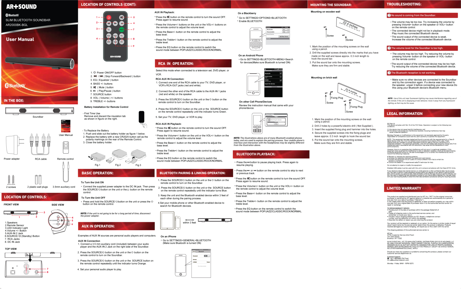 Art Sound AR2000BK-BGL User Manual