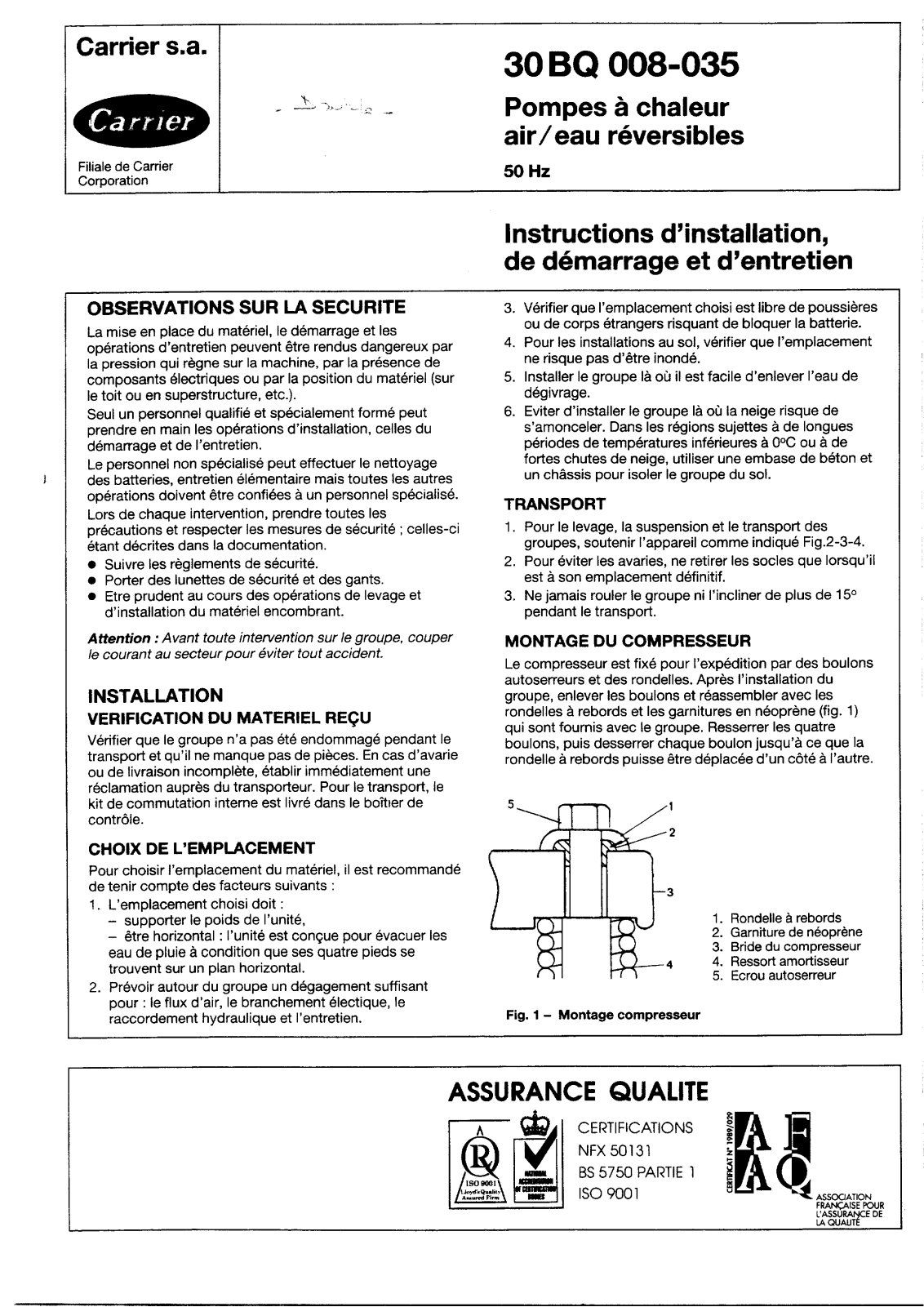 Carrier 30BQ008-035IOM User Manual