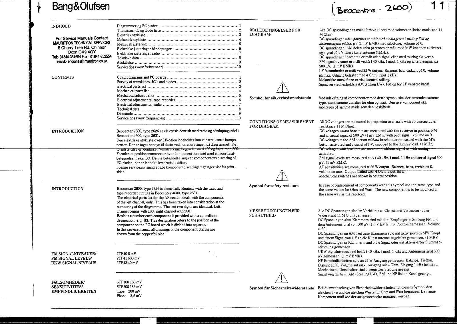 Bang Olufsen Beocenter 2600 Service Manual