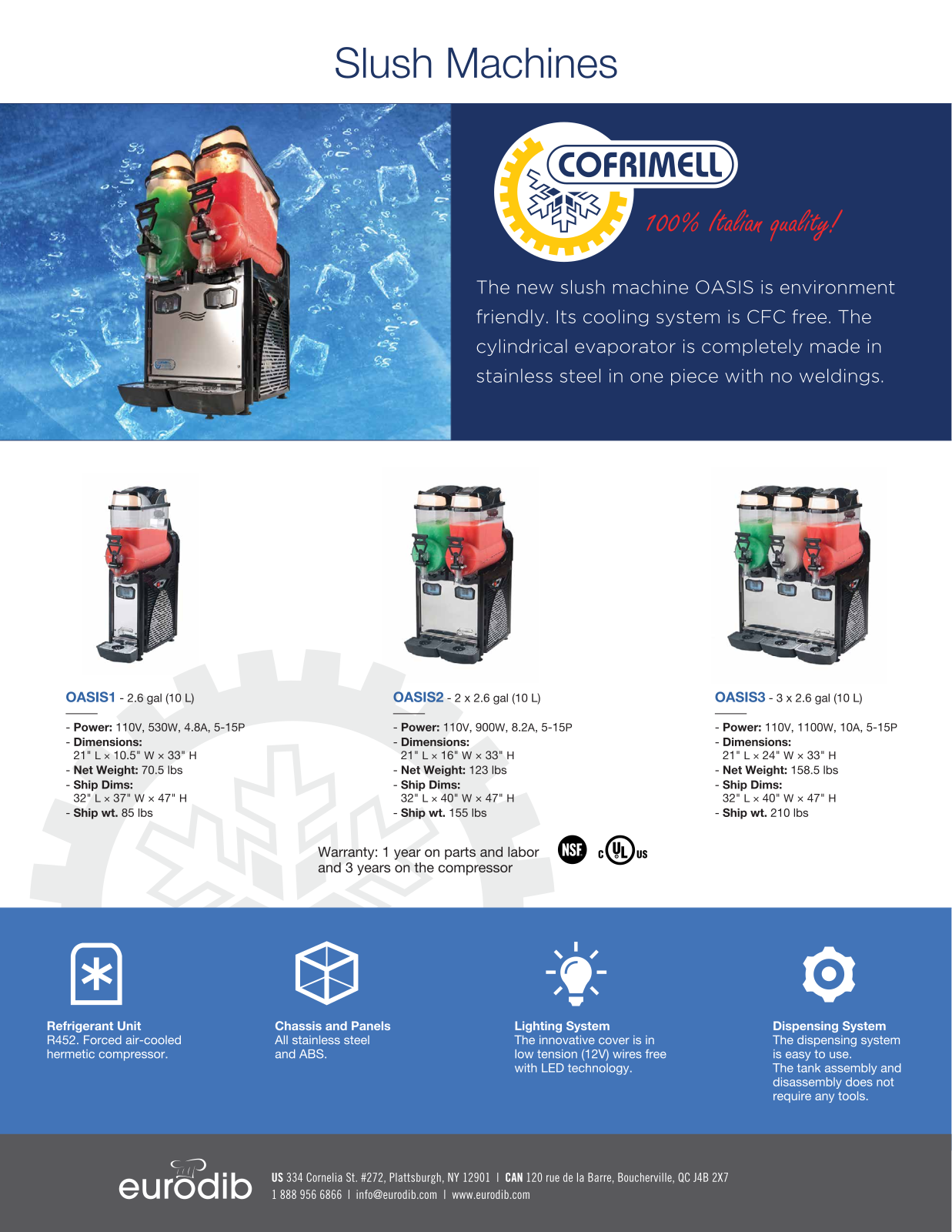 Eurodib OASIS1, OASIS2, OASIS3 Specifications