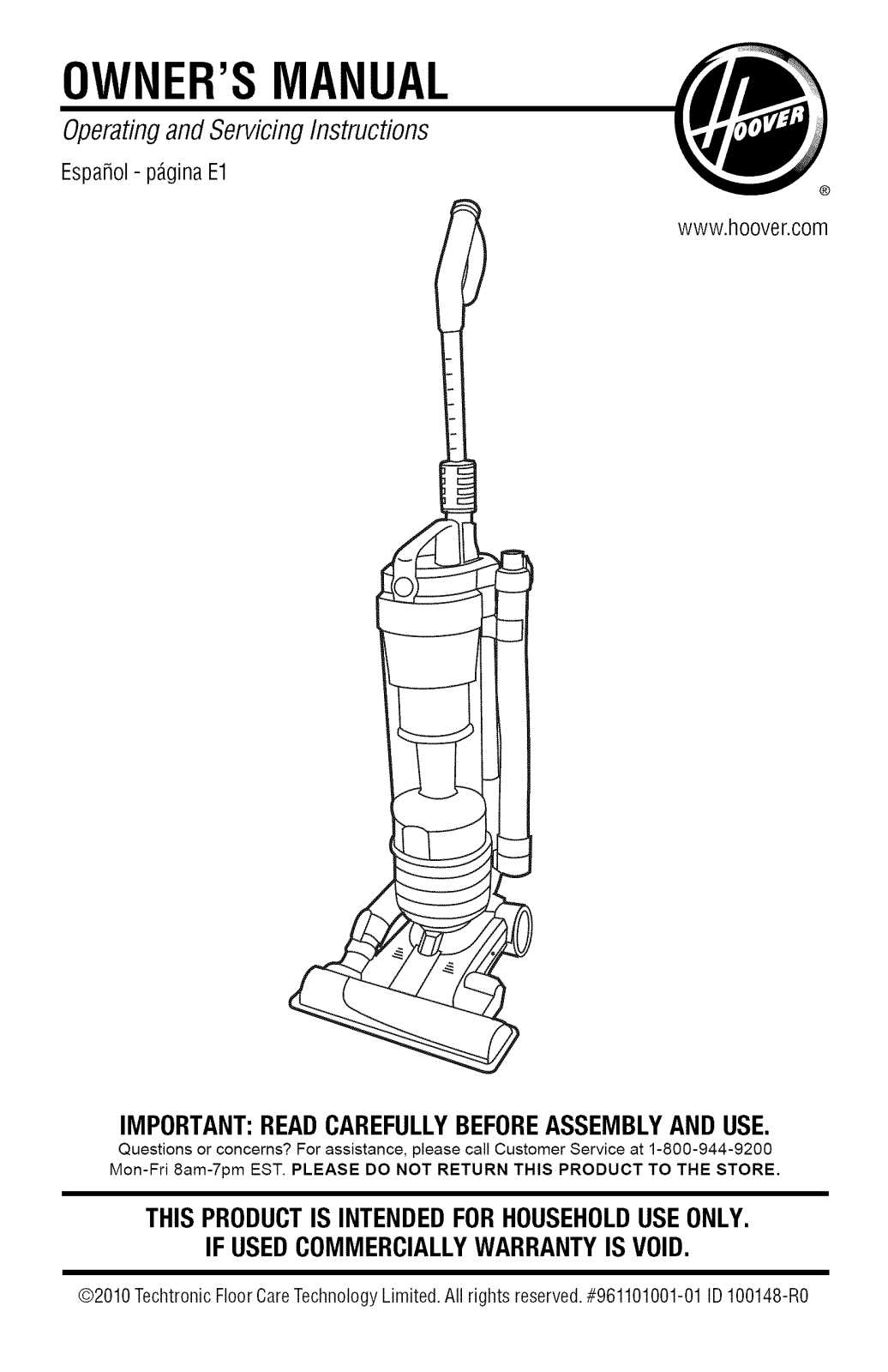 Hoover UH70405 Owner’s Manual