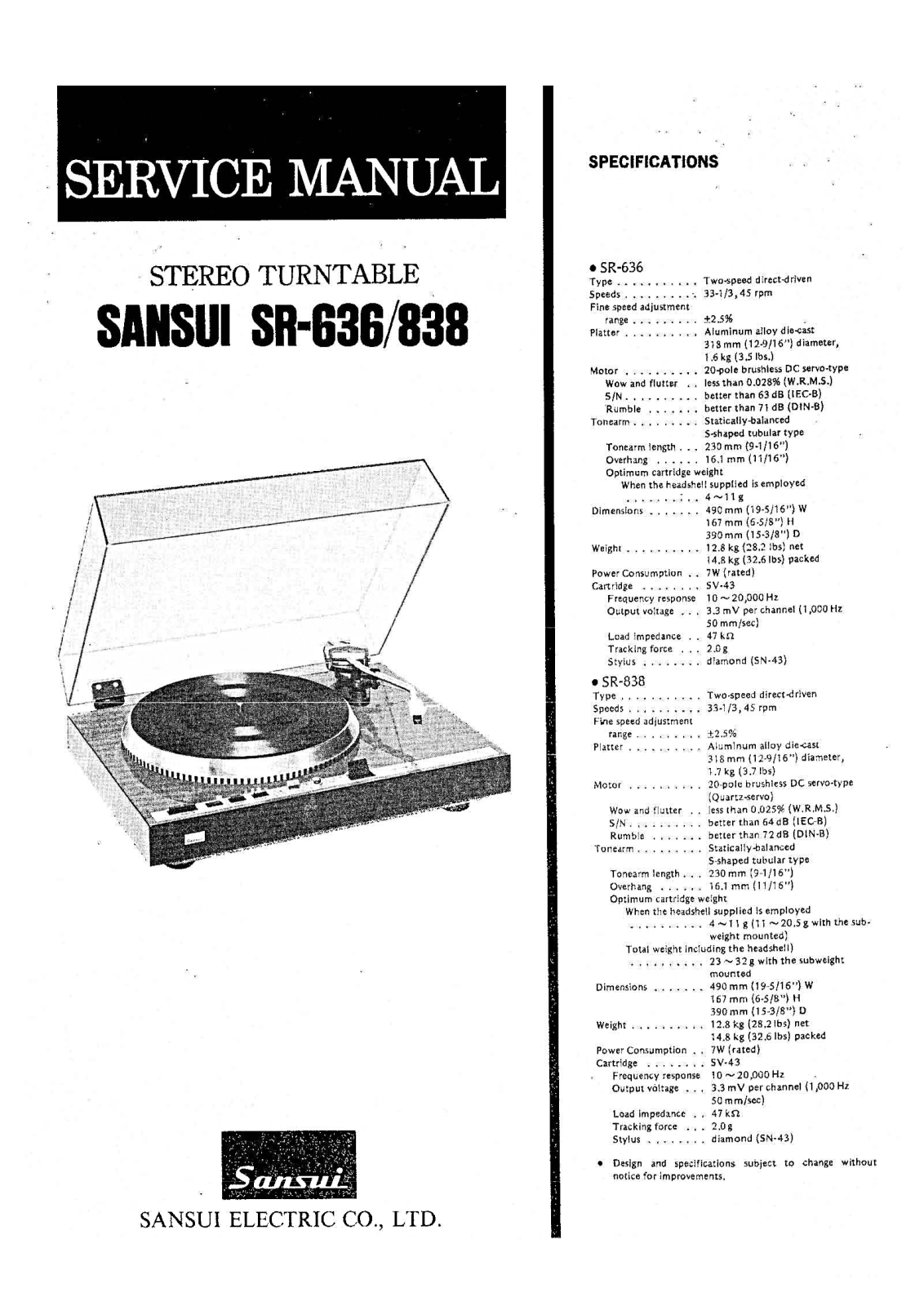 Sansui SR-838, SR-636 Service Manual