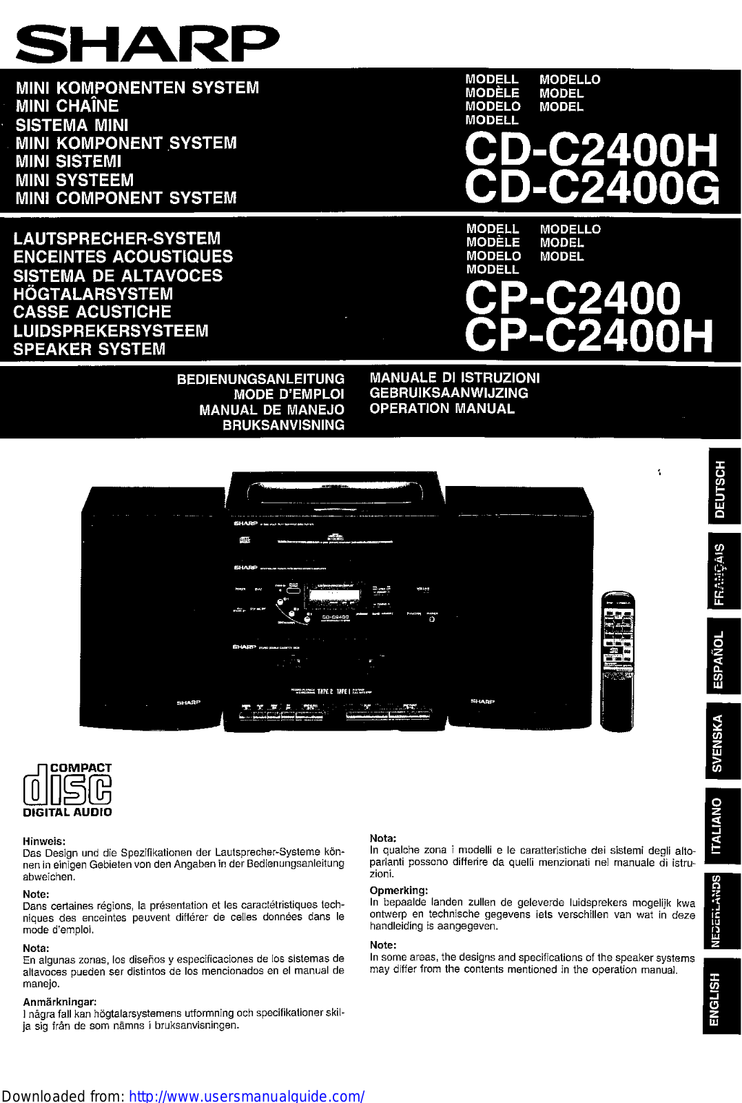 SHARP CD/CP-C2400H/R User Manual