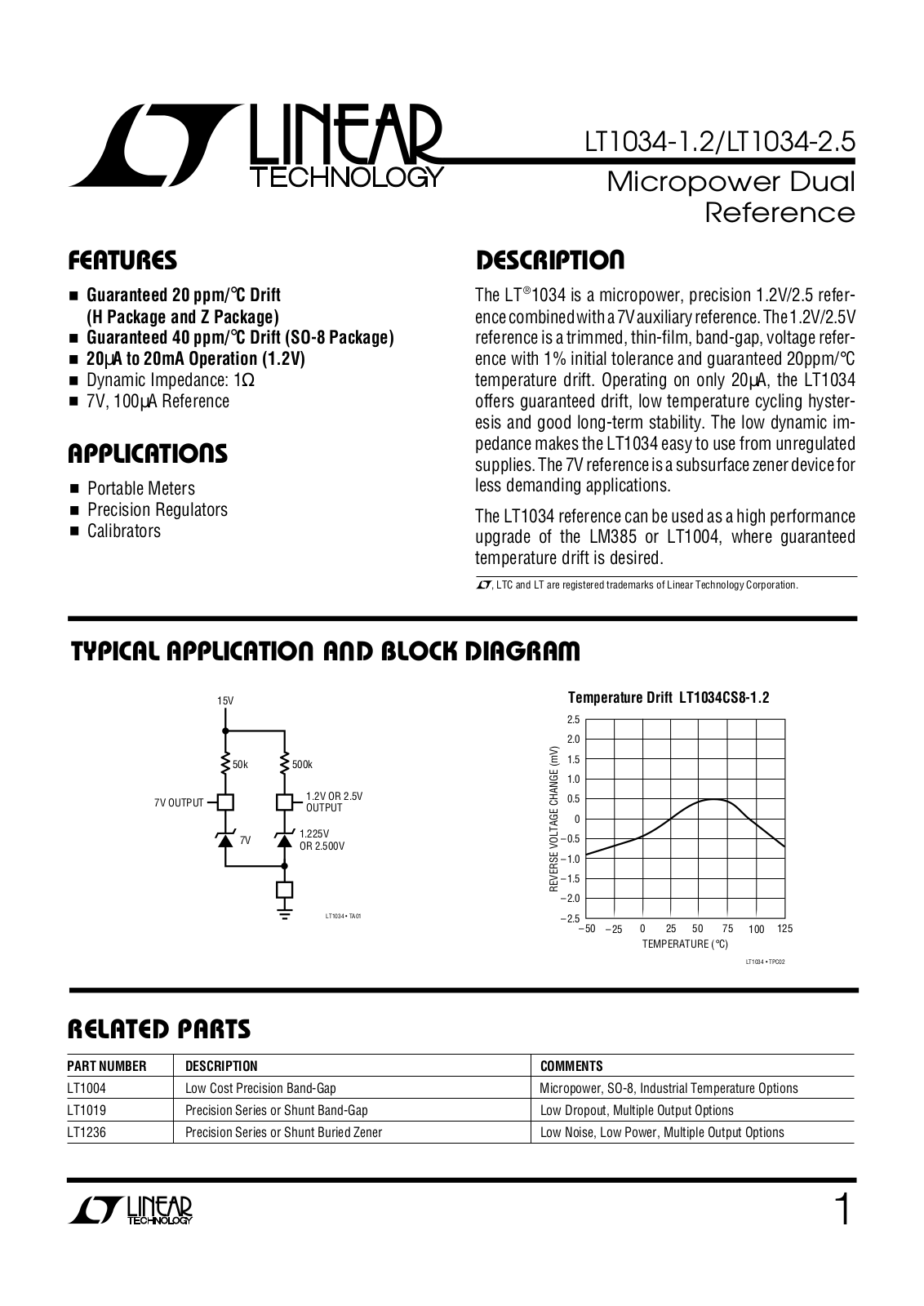 Linear Technology LT1034-2.5, LT1034-1.2 Datasheet