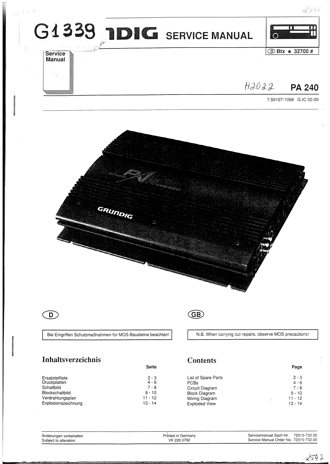 Grundig MV-4-PA-240 Service Manual