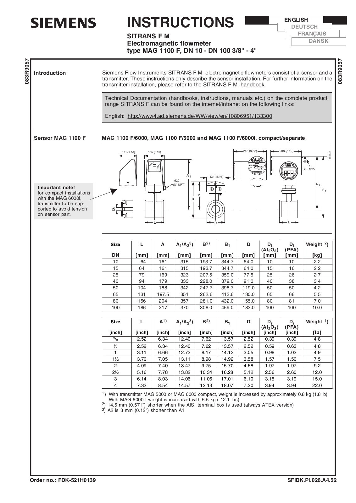 Siemens SITRANS F M MAG 1100 F Instructions Manual