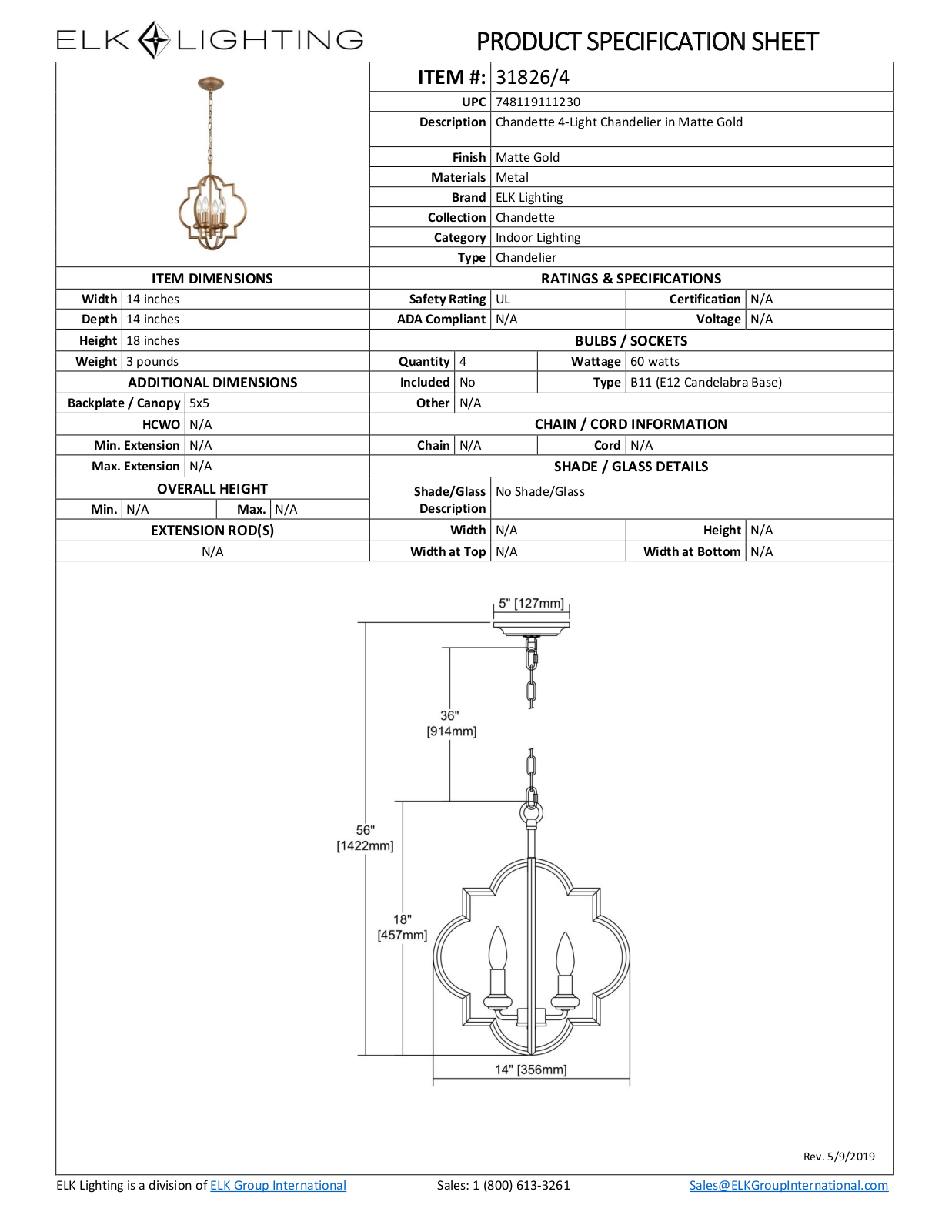 ELK Lighting 318264 Specifications - ManualMachine.com