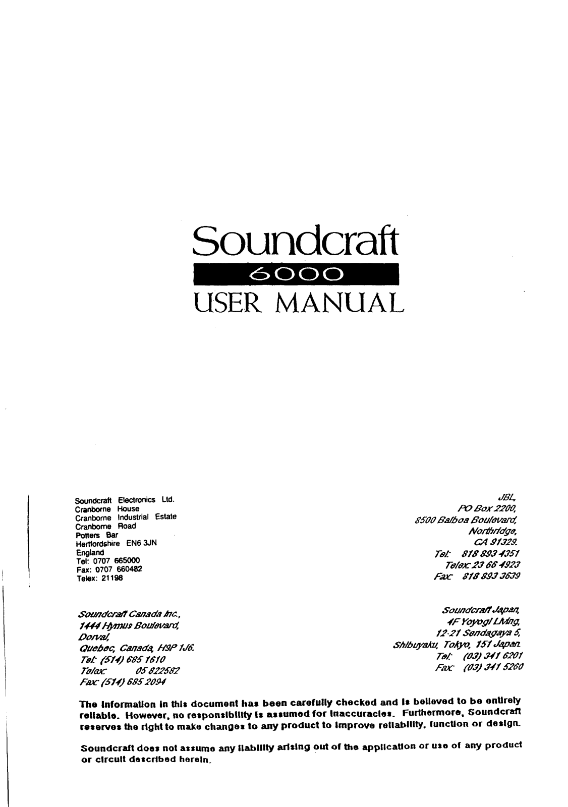 Soundcraft 6000 User manual