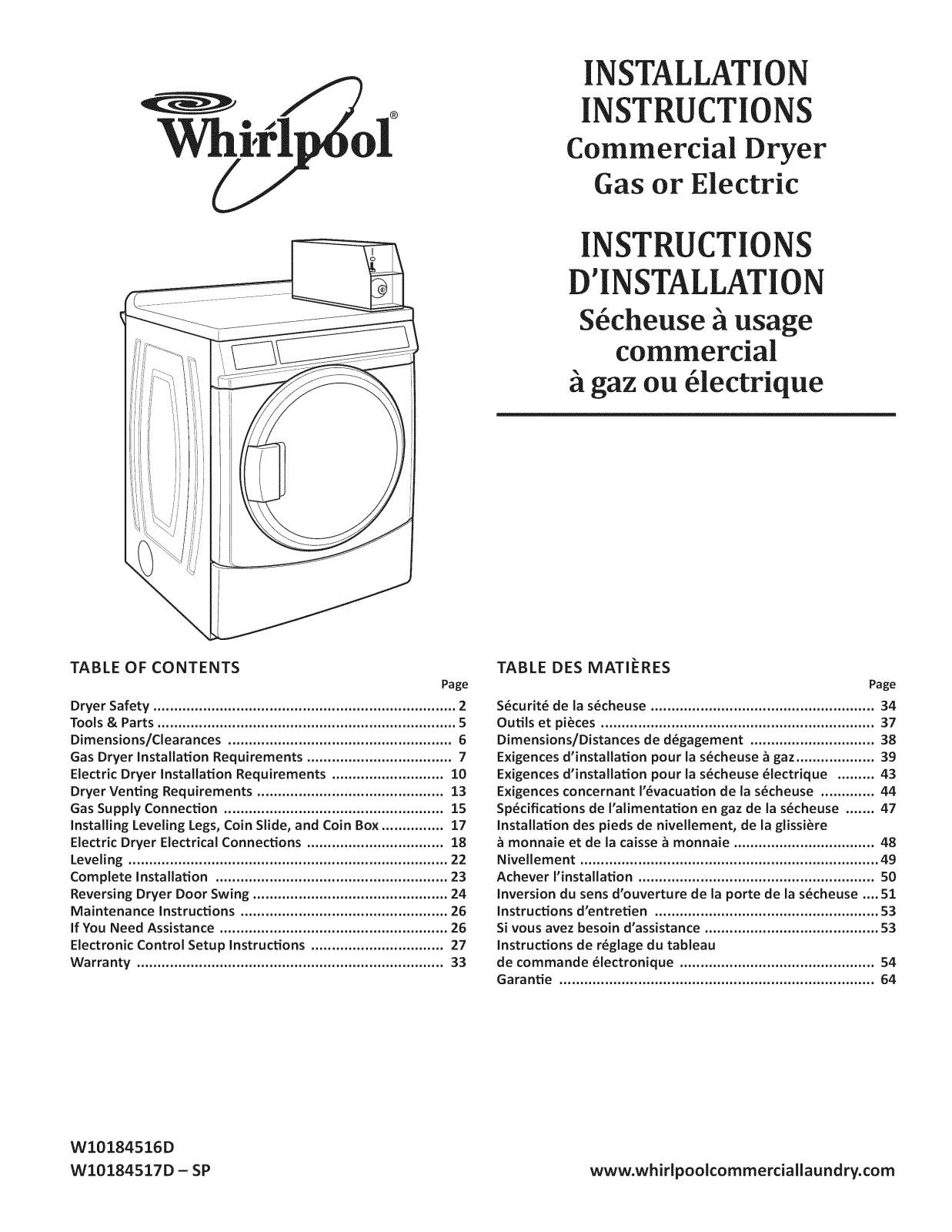 Whirlpool CGD8990XW2, CGD9050AW0, CGD9060AW0, CEW9100VQ0, CEW9100WQ0 Installation Guide