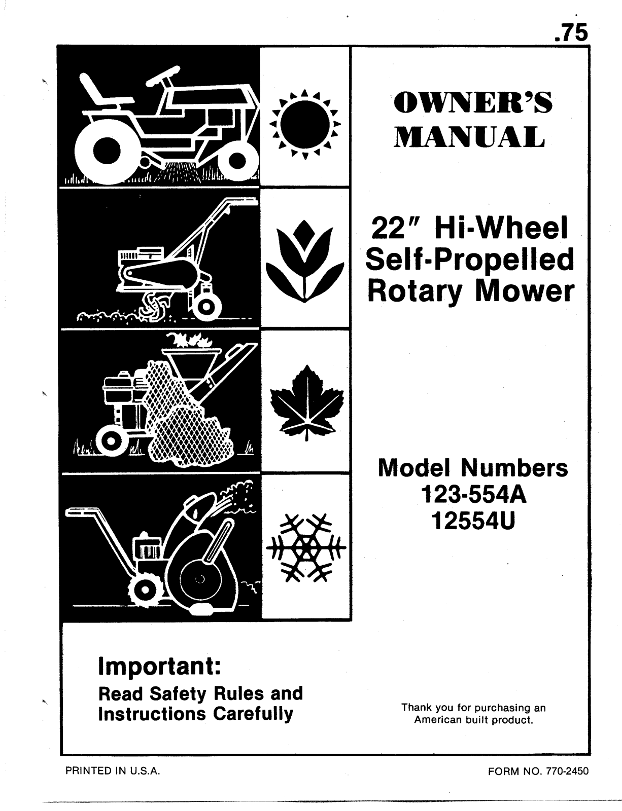 Mtd 123-554a, 12554u owners Manual