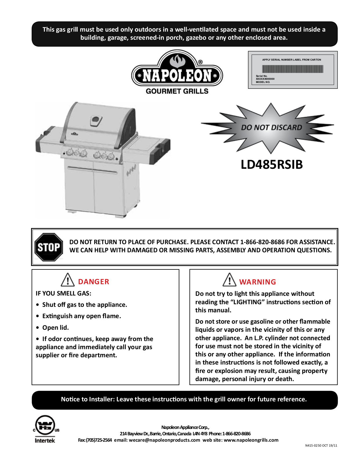 Napoleon Grills LD485RSIB User Manual