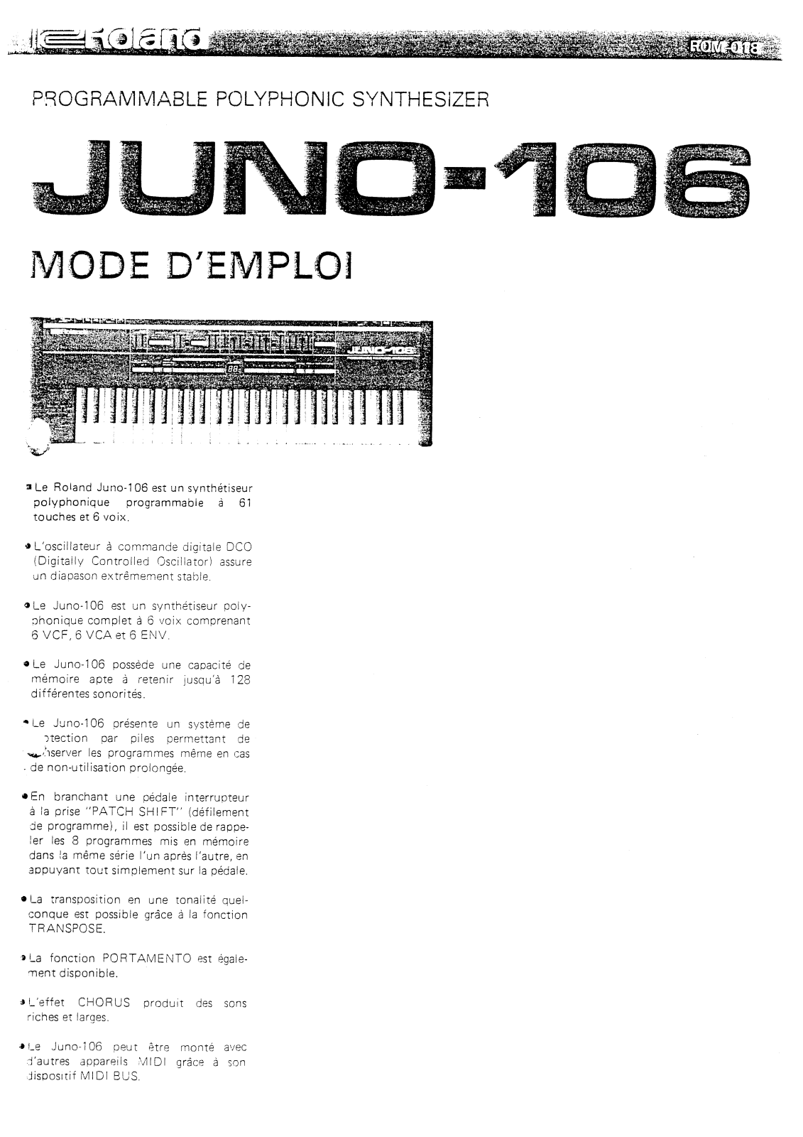 ROLAND JUNO 106 User Manual