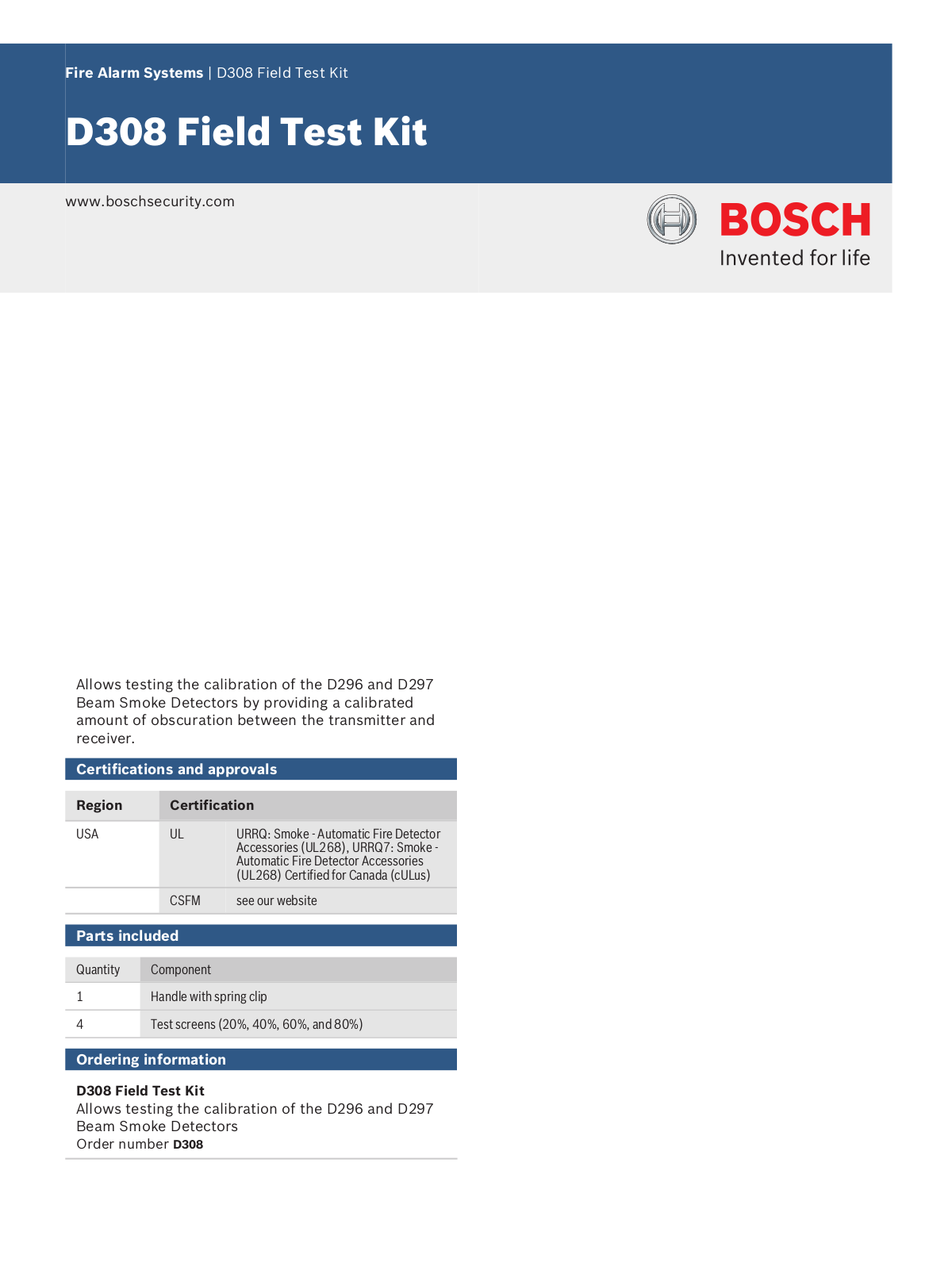 Bosch D308 Specsheet