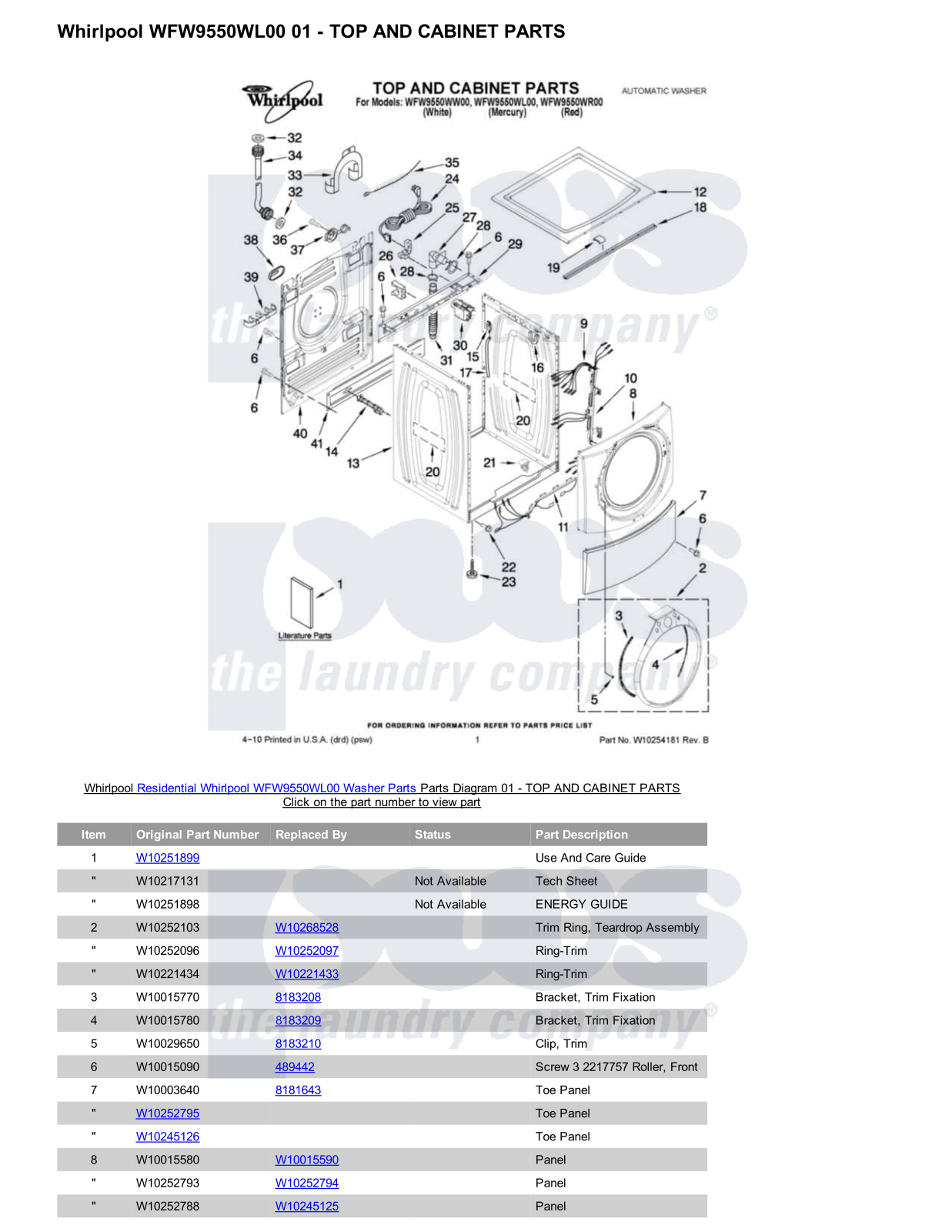 Whirlpool WFW9550WL00 Parts Diagram