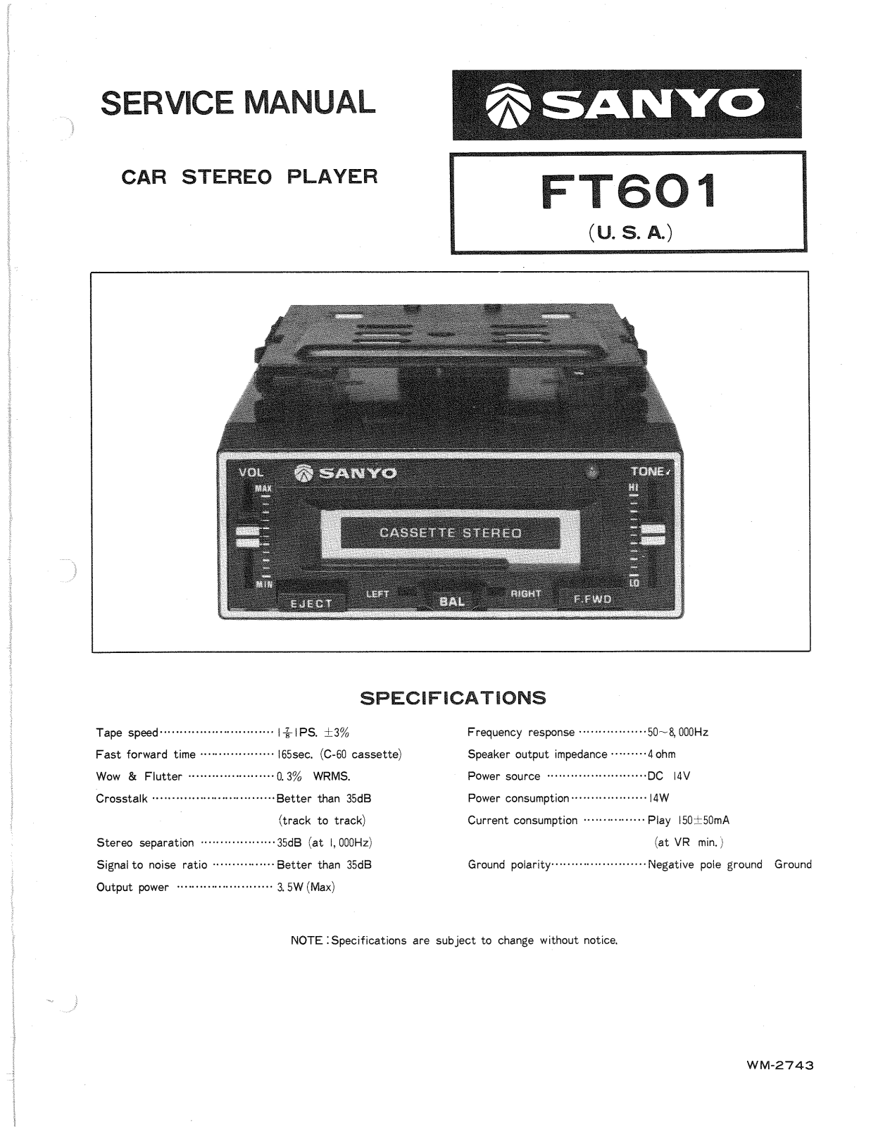 Sanyo FT-601 Service manual