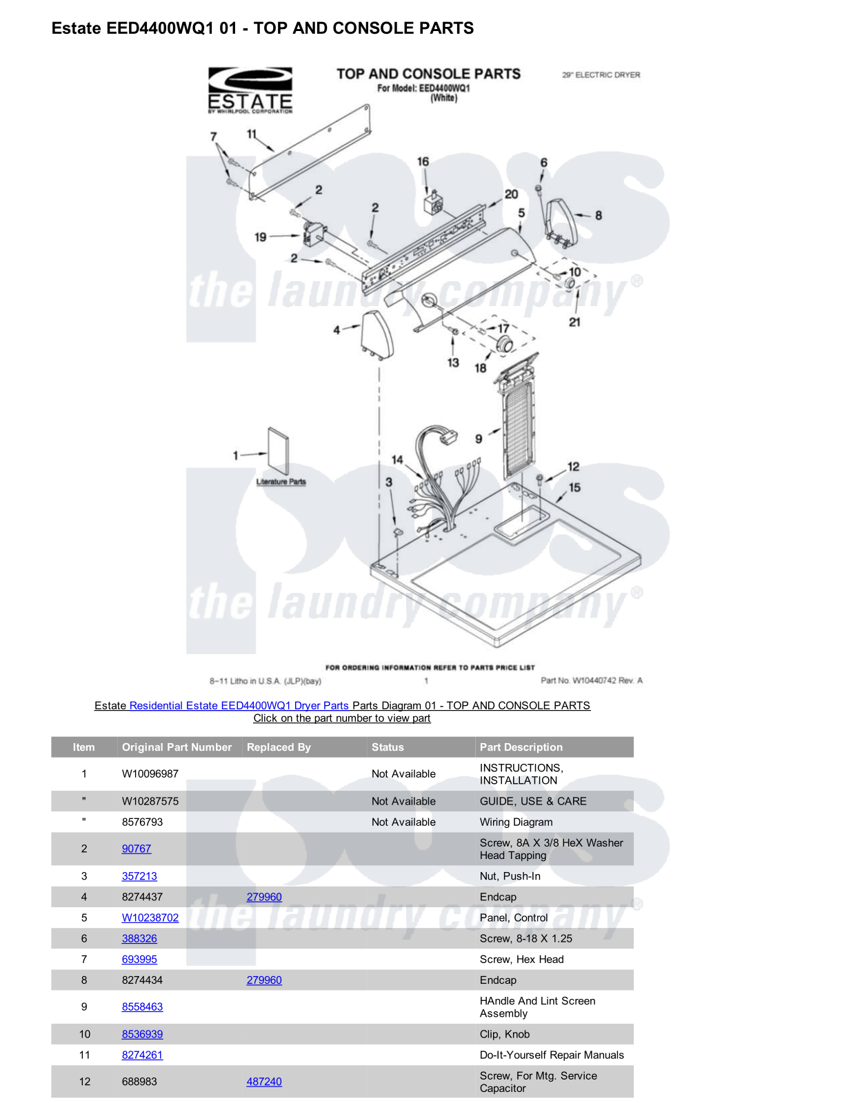 Estate EED4400WQ1 Parts Diagram