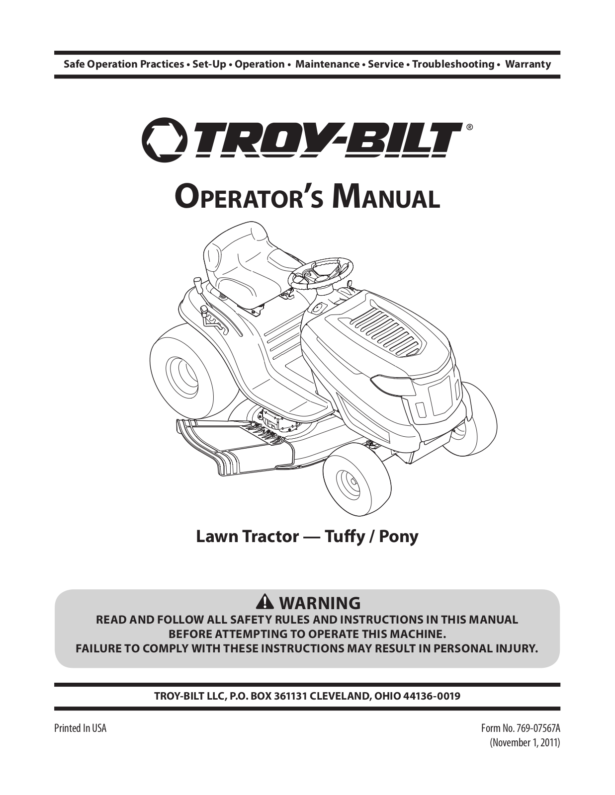 Troy-Bilt Tuffy, Thoroughbred Operator's Manual