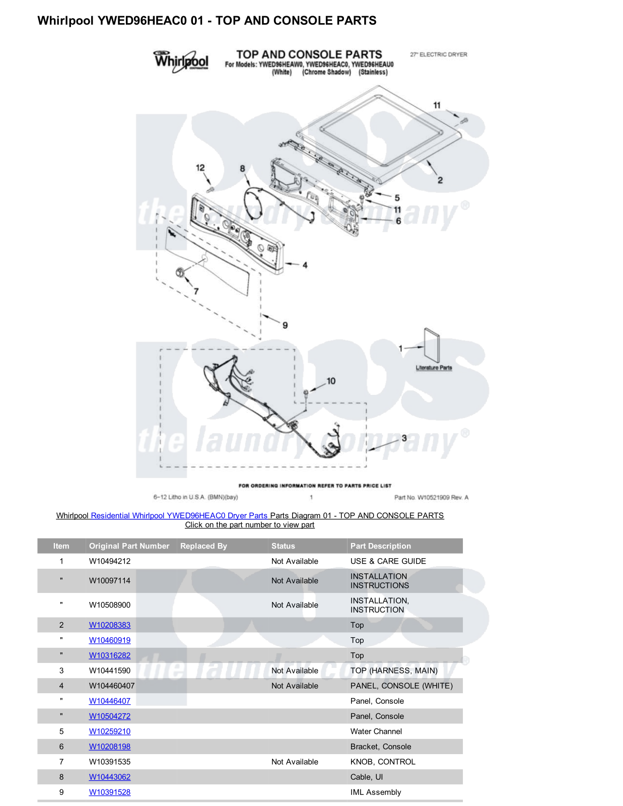 Whirlpool YWED96HEAC0 Parts Diagram