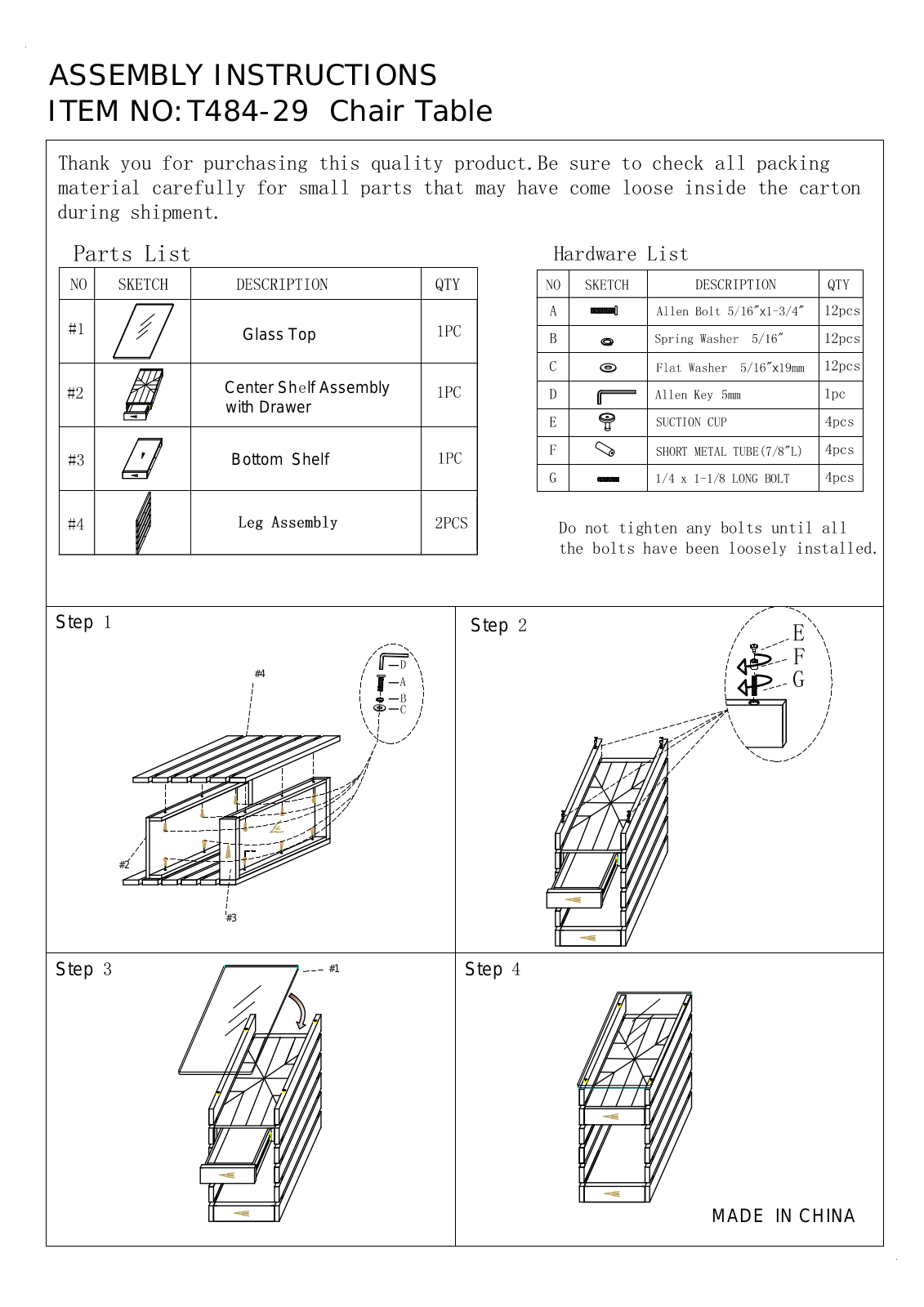 Progressive Furniture T48429 Assembly Guide