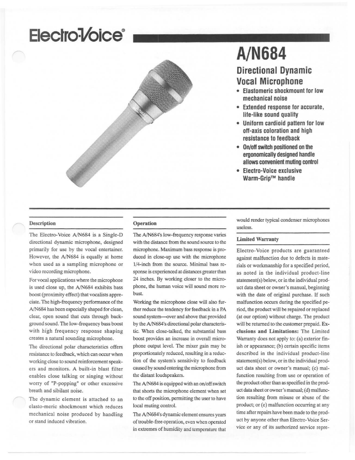 Electro-voice A-N684 DATASHEET