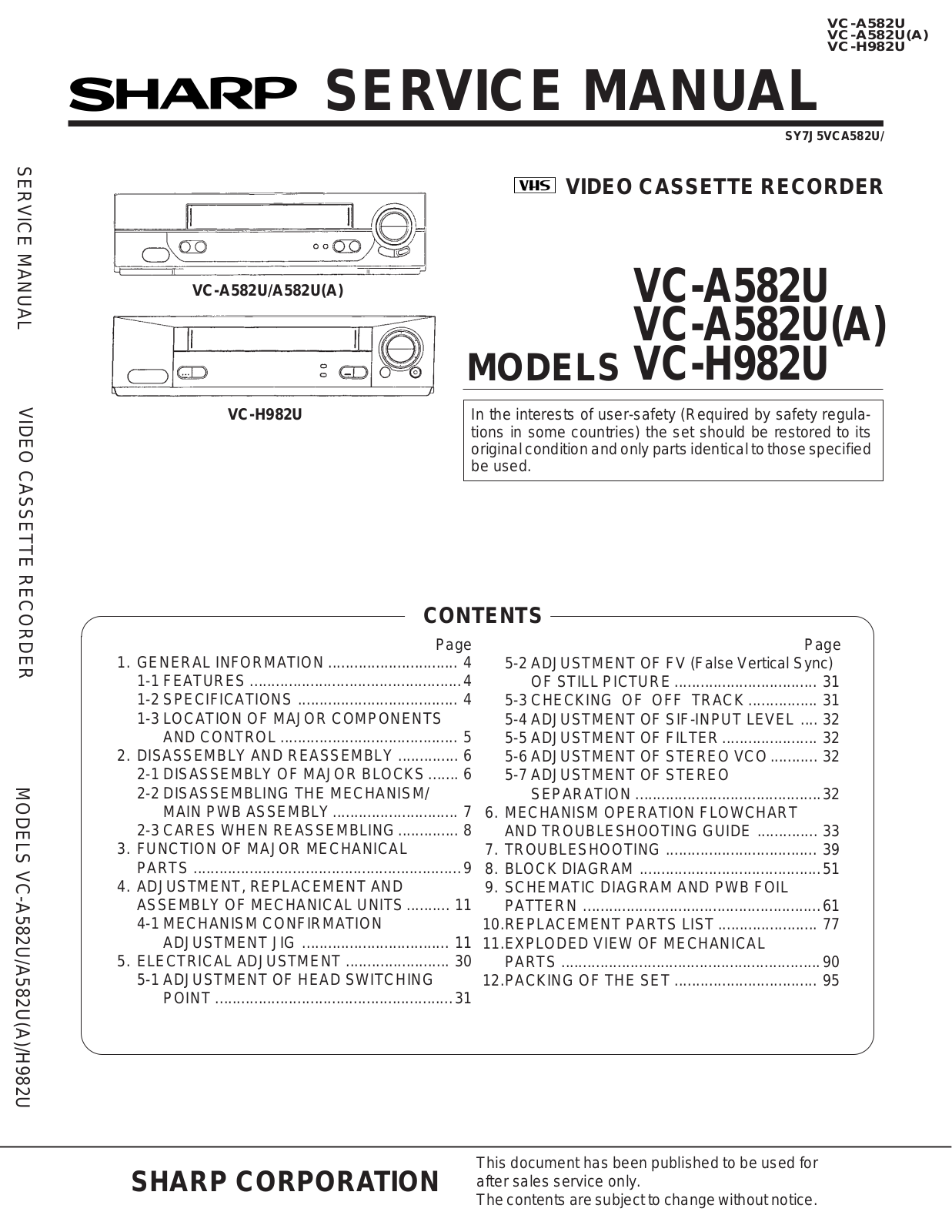 Sharp VC-H982U, VC-A582U, VC-A582UA User Manual