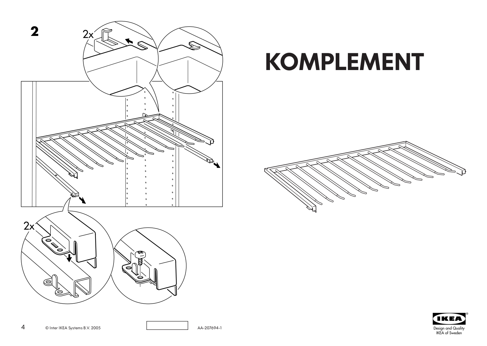 IKEA KOMPLEMENT PANTS HANGER 39X23, KOMPLEMENT PANTS HANGER 31 1-2  GRY Assembly Instruction