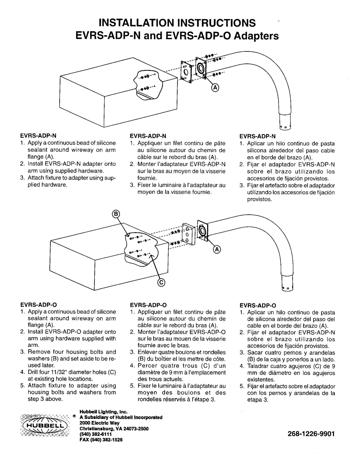 Hubbell Lighting EVRS-ADP-N-O User Manual