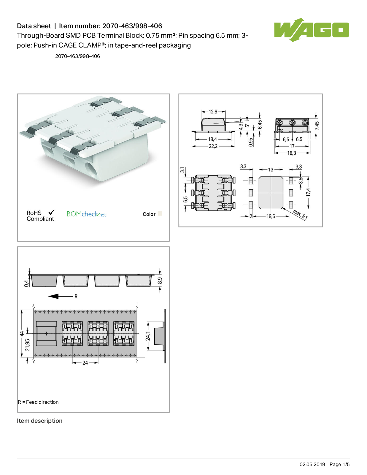 Wago 2070-463/998-406 Data Sheet