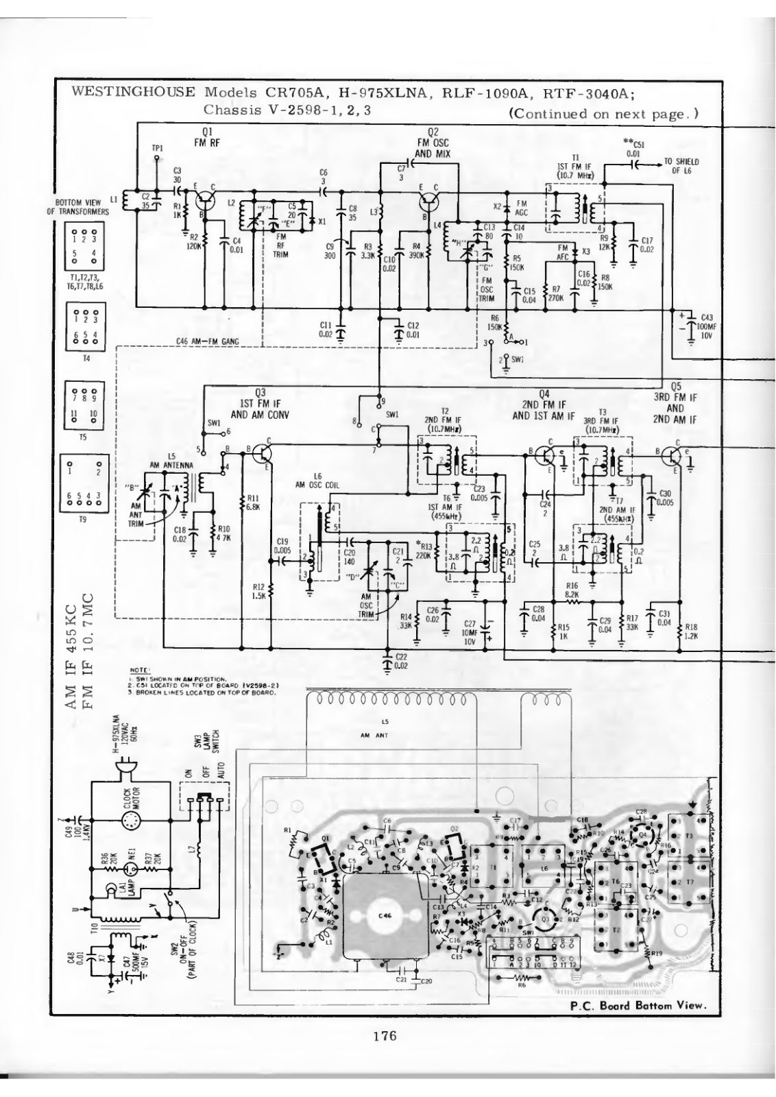 Westinghouse CR705A, H-975XLNA, RLF-1090A, RTF-3040A Schematic